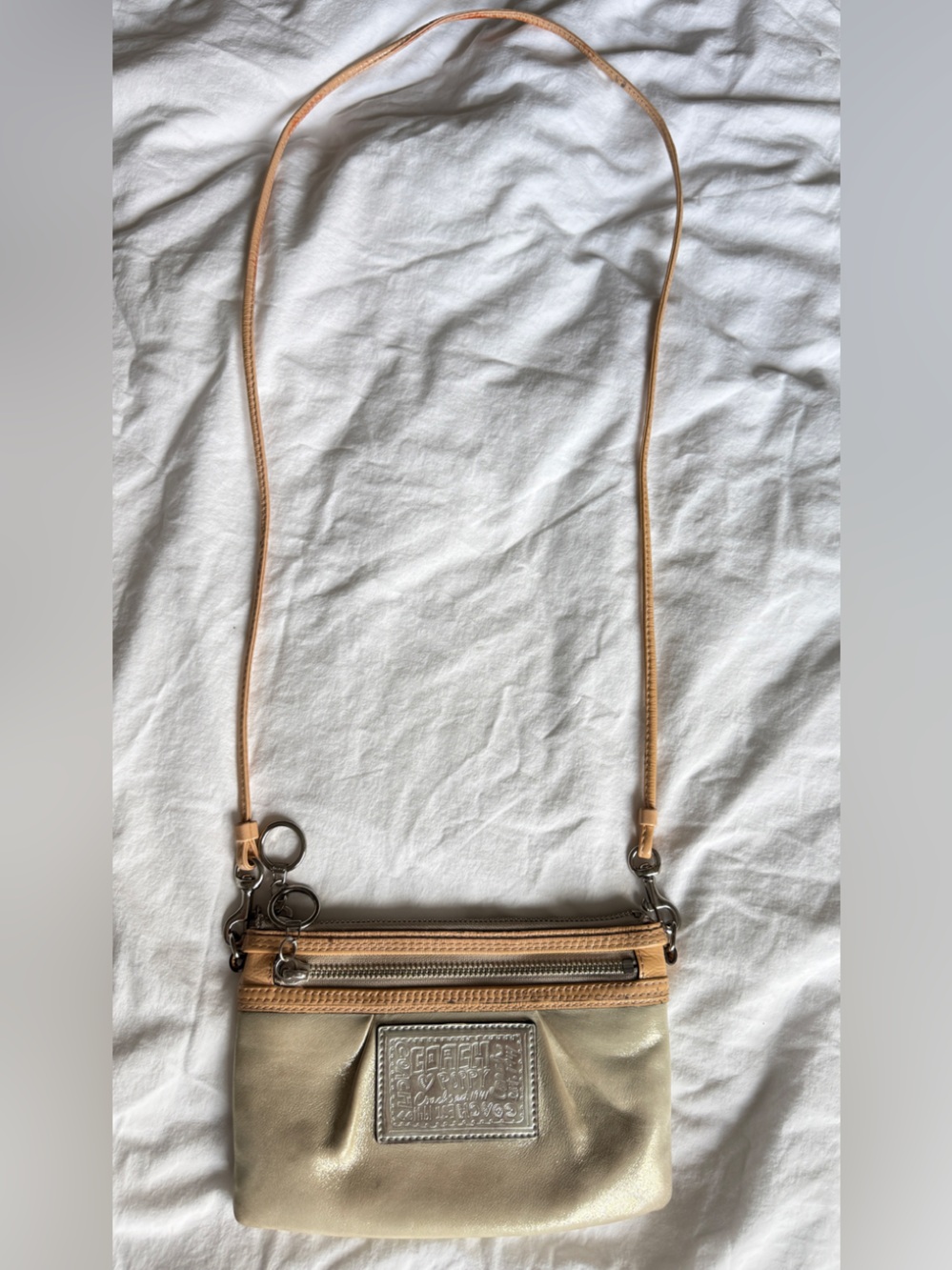 Coach Poppy 1941 Metallic Gold Silver Leather Crossbody